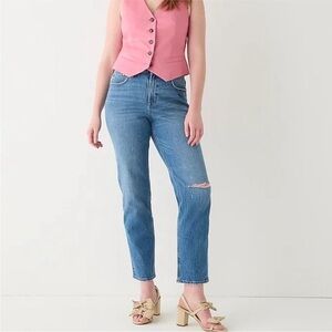 J. Crew High Rise 90s Classic Straight Distressed Blue Jeans in Rouses Wash 27